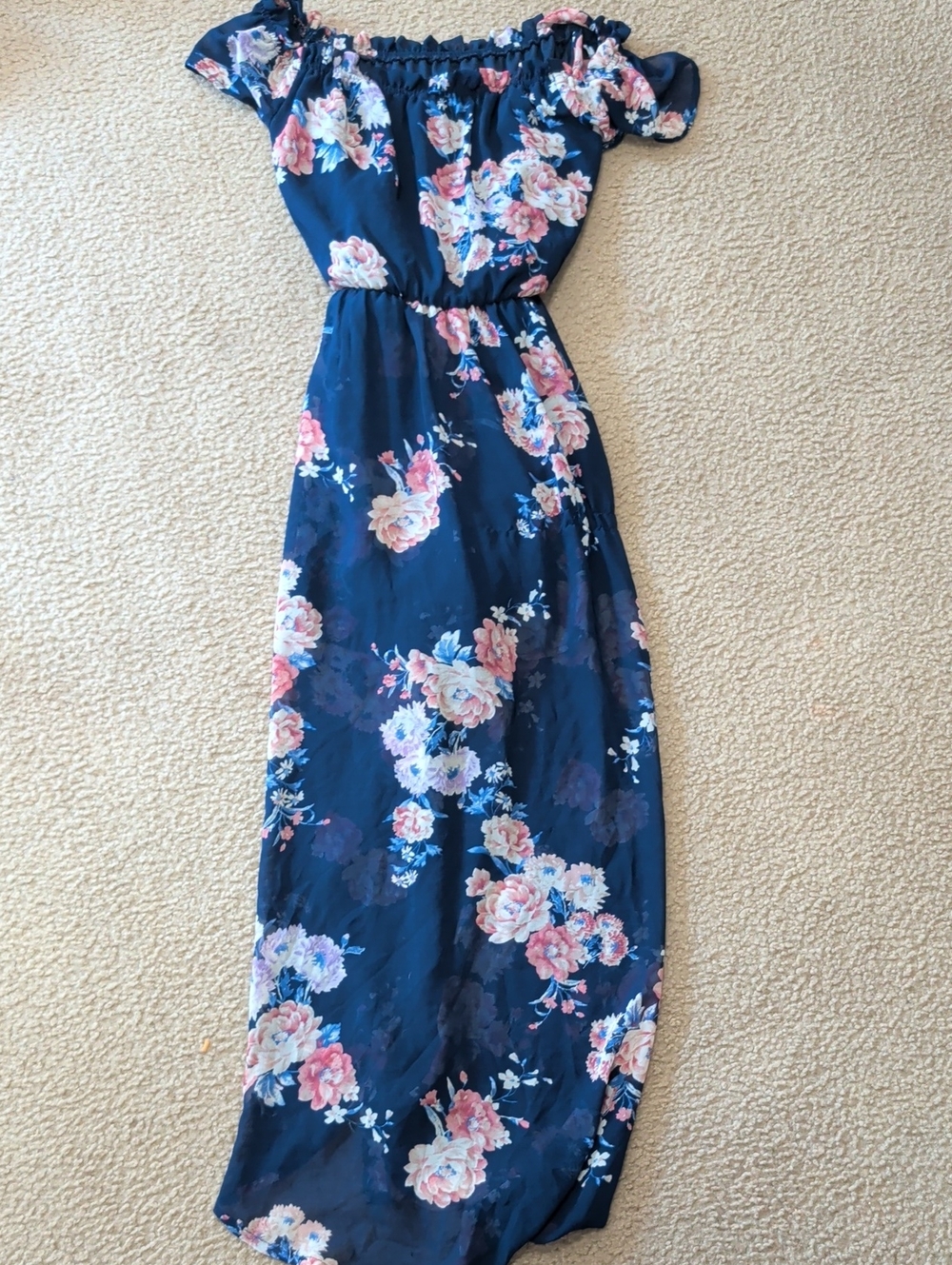 Lily Rose Navy Blue Floral Off-Shoulder Maxi
